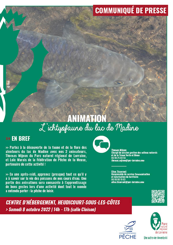 Flyer de l'animation "L'ichtyofaune du lac de Madine"