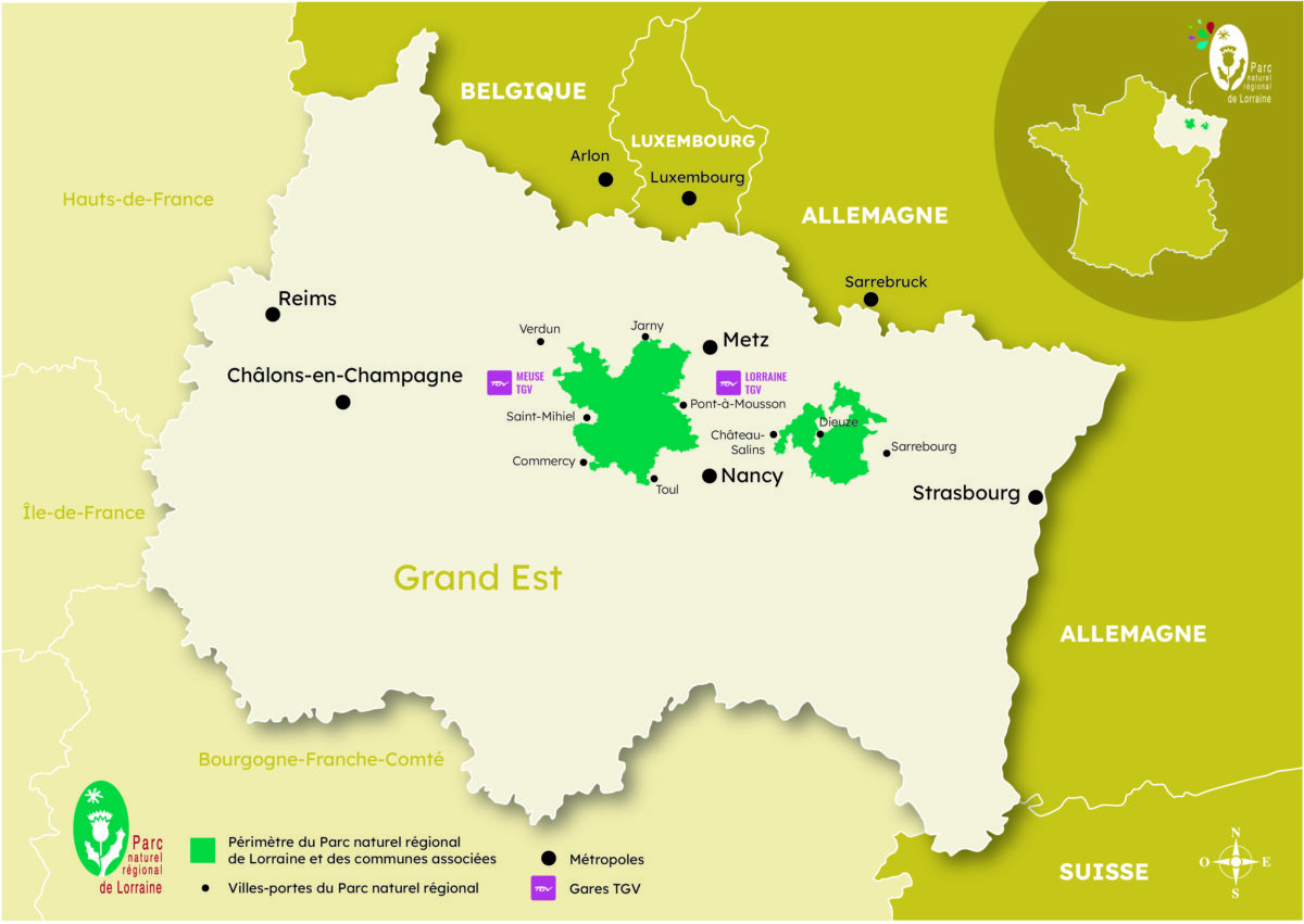 Carte d'accès et de positionnement du Parc naturel régional de Lorraine