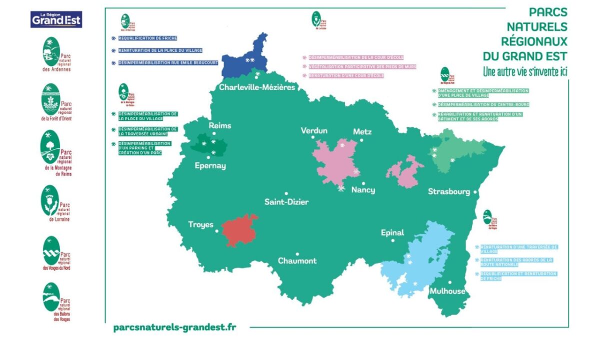 Carte de localisation des projets d'urbanisme durable dans les PNR du Grand Est